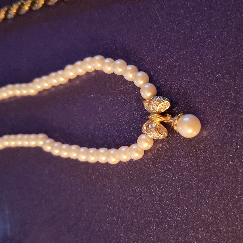 Pearl White by Day, Black and Gold by Night - 2 nice vintage fashion necklaces